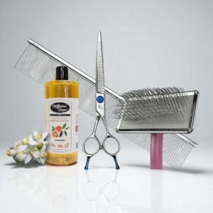 Set Profesional para Pomerania | Tijera Tavira, Carda Zafiro, Peine y Champú Natural
